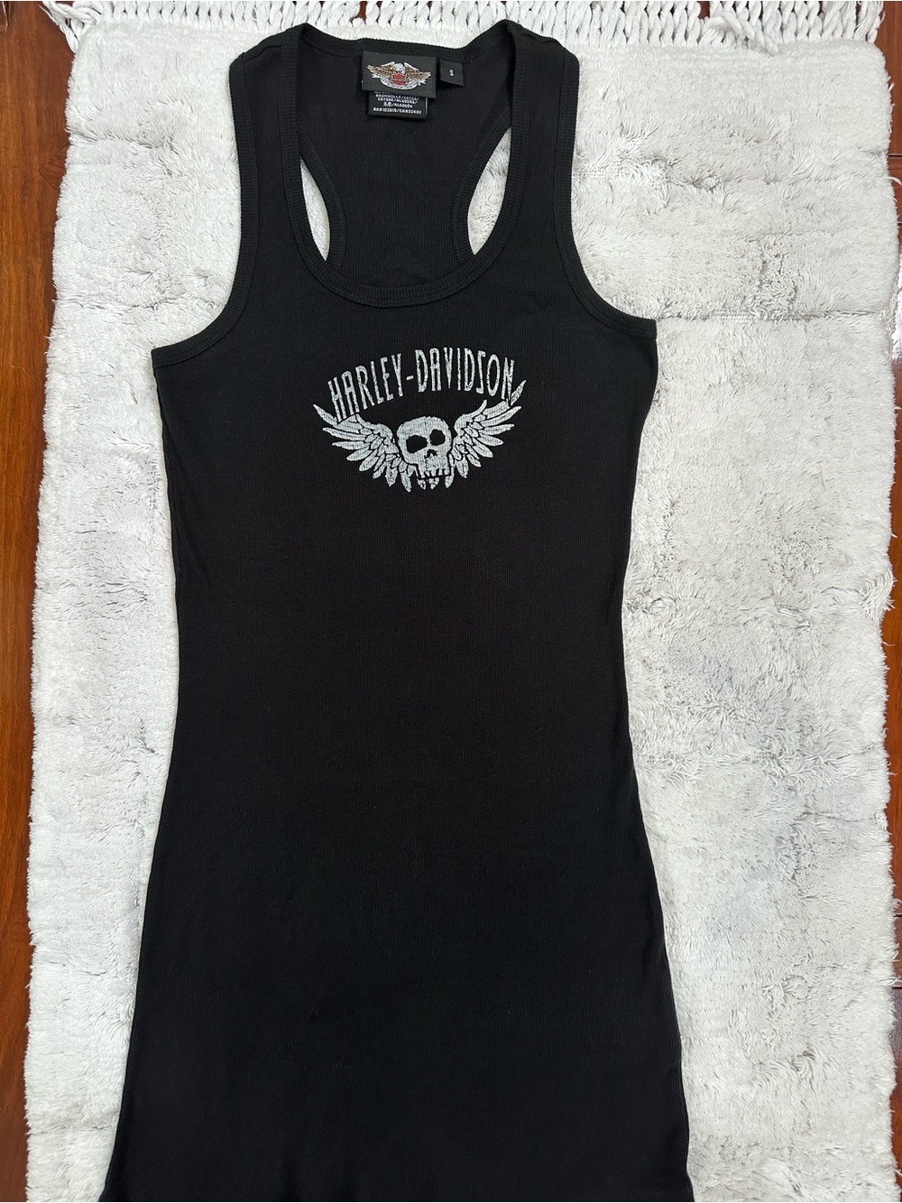 Harley-Davidson Black Racerback Tank with Silver Skull Wings